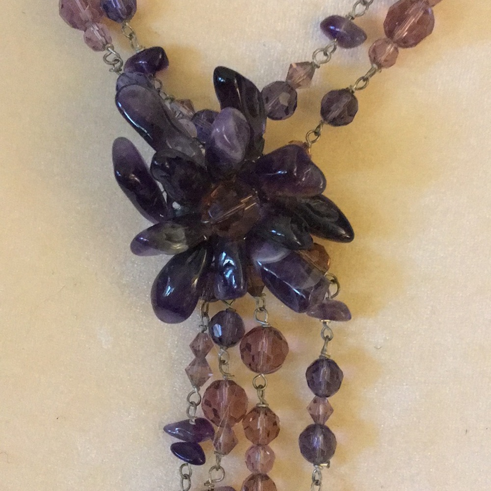 Amethyst Floral choker waterfall necklace. - Picture 3 of 8